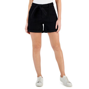 Style & Co. Women's 6 Black Mid Rise Tie-Belted Cuff Denim Shorts NWT
